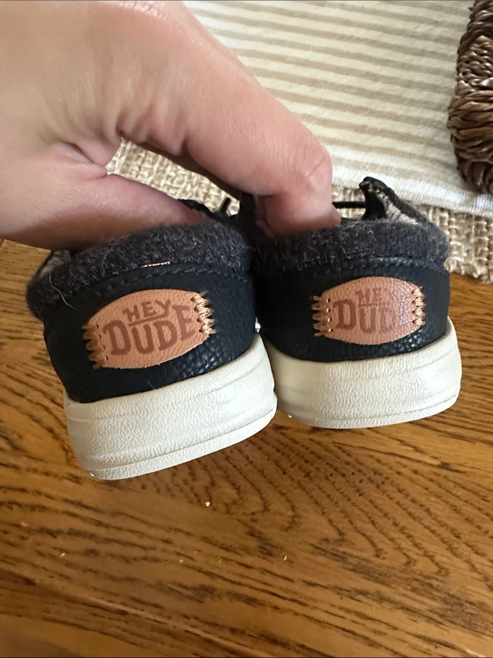 Hey Dude Kids Black Slip-On Moccasins with Tan Accent